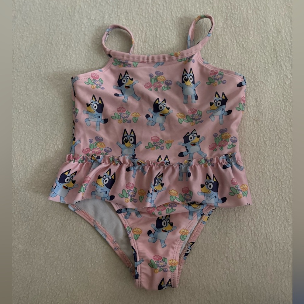 Charming Pink Kids One Piece Swimsuit with Cartoon Design